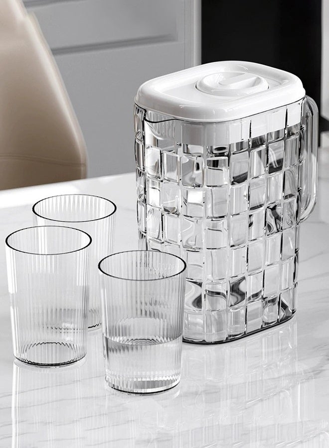 مجموعة أباريق مياه بلاستيكية سعة 2 لتر مع 3 أكواب لتخمير الشاي ومشروبات العصير والمشروبات الأخرى - Image 1