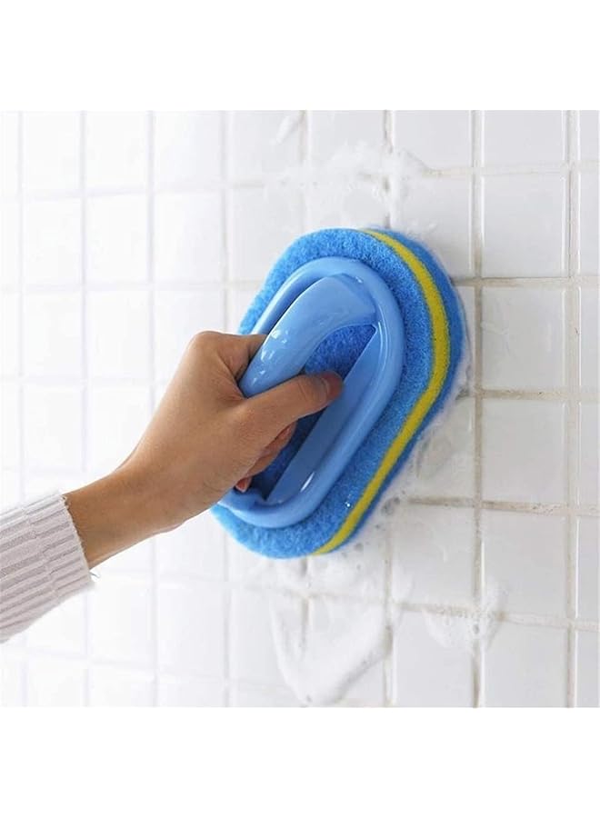 promass Handles Sponge Brush Blue Soft Magic Sponge Eraser Cleaning Bathtub Ceramic Tile Cleaner Kitchen Tool Household Cleaning Brush - Thick and Durable Sponge Brush for Cleaning Bathroom/Kitchen - Image 1