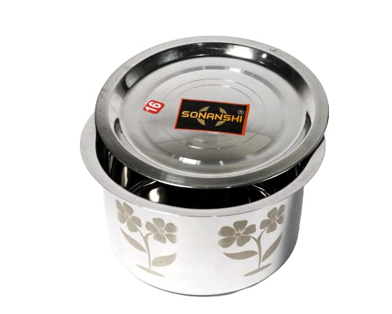 Sonanshi Sonanshi Stainless Steel Flower Laser Print Patila/Bhagona/Tapeli/Handi/Pot with LID (2 Litre)  - Image 3
