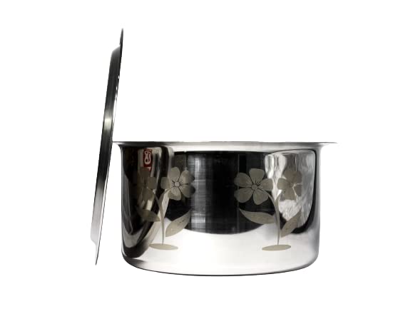 Sonanshi Sonanshi Stainless Steel Flower Laser Print Patila/Bhagona/Tapeli/Handi/Pot with LID (2 Litre)  - Image 2