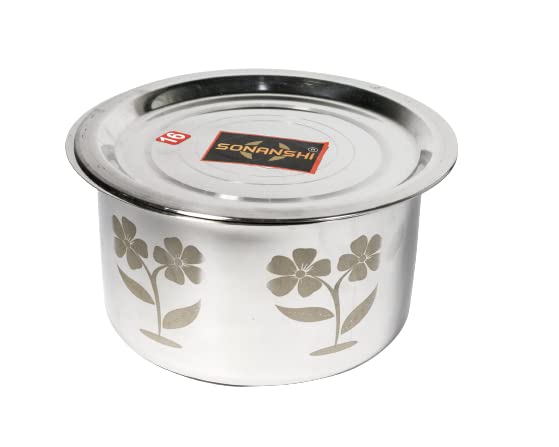 Sonanshi Sonanshi Stainless Steel Flower Laser Print Patila/Bhagona/Tapeli/Handi/Pot with LID (2 Litre)  - Image 1