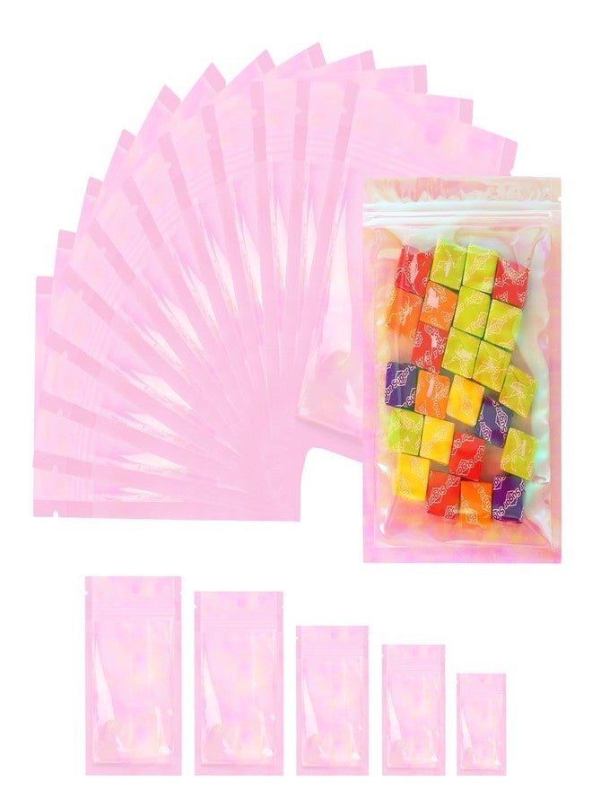 Corner Goodies حقيبة تعبئة شفافة هولوجرافية وردية قابلة لإعادة الإغلاق لتخزين الطعام، أحمر الشفاه، الرموش، المجوهرات (شفافة هولوجرافية 5.5x7.8'' (14 x 20 سم)) - Image 1