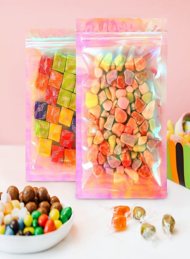 Corner Goodies حقيبة تعبئة شفافة هولوجرافية وردية قابلة لإعادة الإغلاق لتخزين الطعام، أحمر الشفاه، الرموش، المجوهرات (شفافة هولوجرافية 5.5x7.8'' (14 x 20 سم)) - Image 5