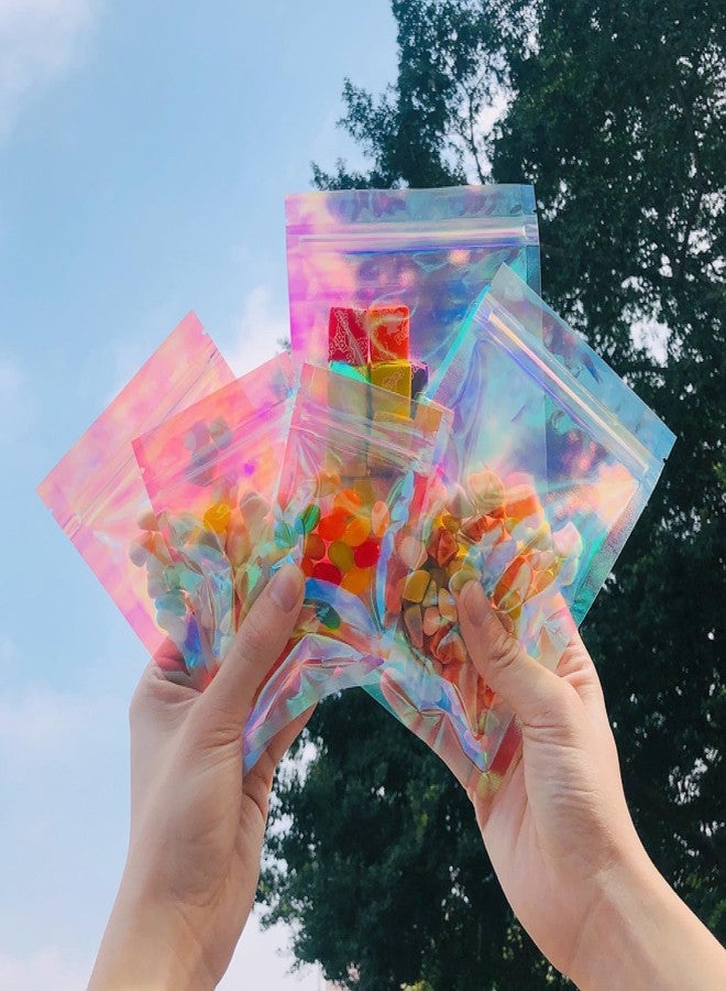 Corner Goodies حقيبة تعبئة شفافة هولوجرافية وردية قابلة لإعادة الإغلاق لتخزين الطعام، أحمر الشفاه، الرموش، المجوهرات (شفافة هولوجرافية 5.5x7.8'' (14 x 20 سم)) - Image 2