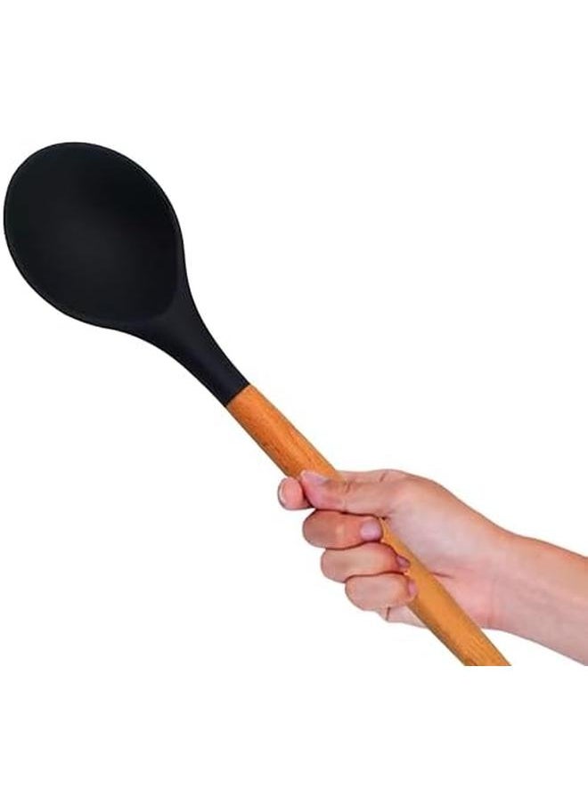 High Quality Silicone Spoon With Wooden Handle Serving Silicone Non Stick Spatula Soup Spoon Easy To Use And Clean