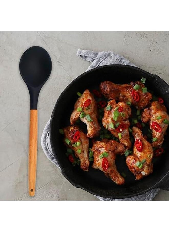 High Quality Silicone Spoon With Wooden Handle Serving Silicone Non Stick Spatula Soup Spoon Easy To Use And Clean
