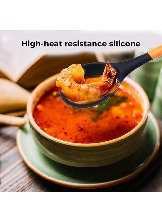 High Quality Silicone Spoon With Wooden Handle Serving Silicone Non Stick Spatula Soup Spoon Easy To Use And Clean
