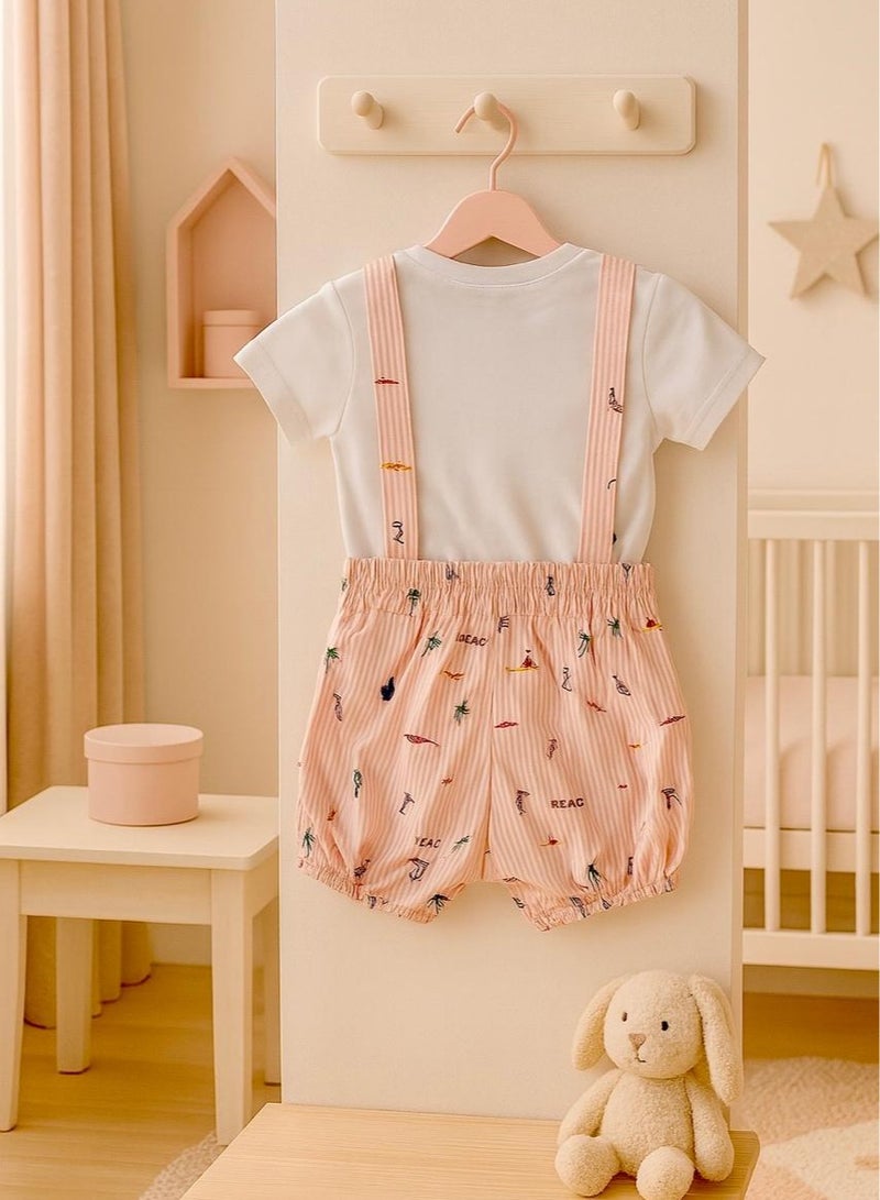 ANDRINA Baby Girls Summer Set, White Shirt with Pink Nautical Print Shorts, Newborn Cotton Beachwear - Image 2