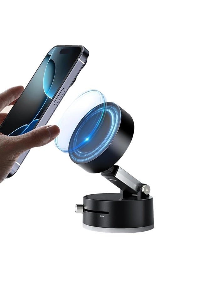 Magnetic Vacuum Suction Phone Holder , Sliding Lock Mechanism, Foldable 360° Adjustable Mount with Strong Magnetic Grip for Car, Wall, and Desk - Image 3