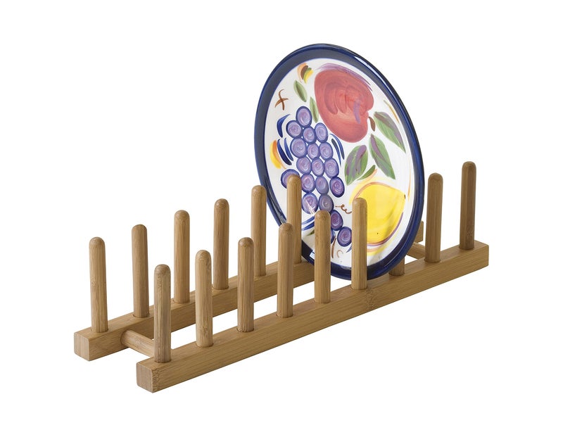 Lipper International 887 Bamboo Wood Plate Rack and Pot Lid Holder, 15-3/8" x 4-3/8" x 4" - Image 2