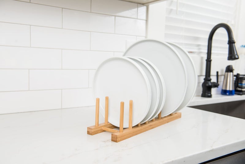 Lipper International 887 Bamboo Wood Plate Rack and Pot Lid Holder, 15-3/8" x 4-3/8" x 4" - Image 4