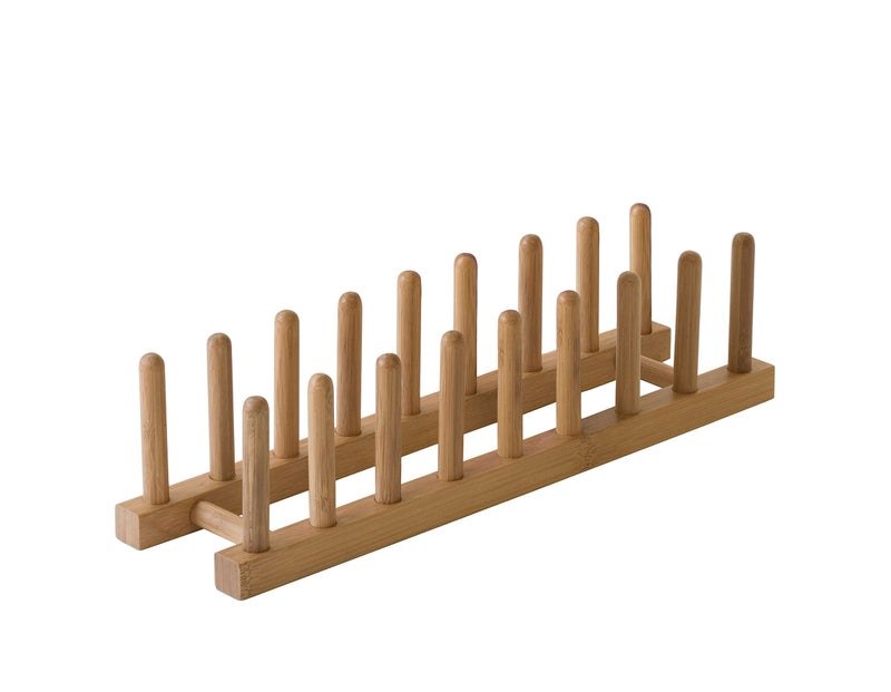 Lipper International 887 Bamboo Wood Plate Rack and Pot Lid Holder, 15-3/8" x 4-3/8" x 4" - Image 1