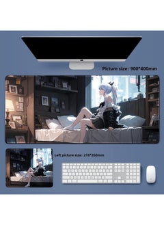 Unlocked Anime Mouse Pad Extra Large Two-Dimensional Gaming Office Keyboard Pad Long Style-Color:90x40cm Thickness 3mm-Pattern:Living Alone In The Hut