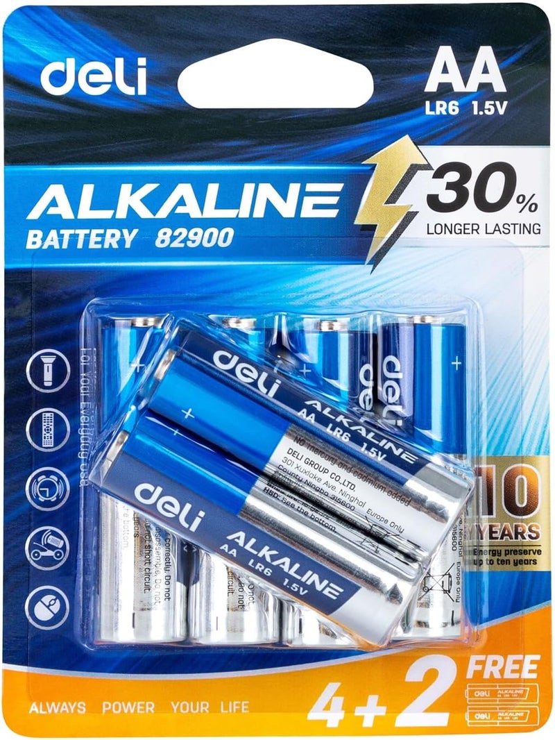 Deli 82900 Alkaline Battery AA LR6 4+2pcs 1.5V - 1Pack - Image 1
