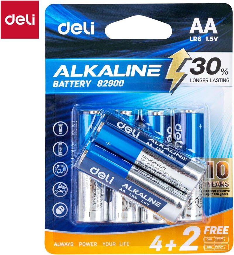 Deli 82900 Alkaline Battery AA LR6 4+2pcs 1.5V - 1Pack - Image 2
