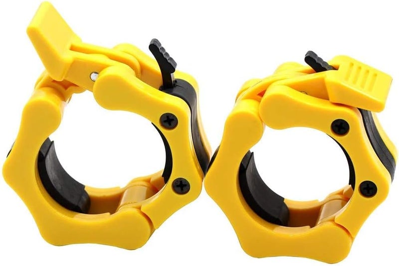 GW Tech Barbell Clamps 2 inch, Heavy Duty Exercise Collars 2" Quick Release Pair of Locking Pro Olympic Weight Bar Plate Locks Collar Clips for Workout Weightlifting Fitness Training - Yellow - Image 1