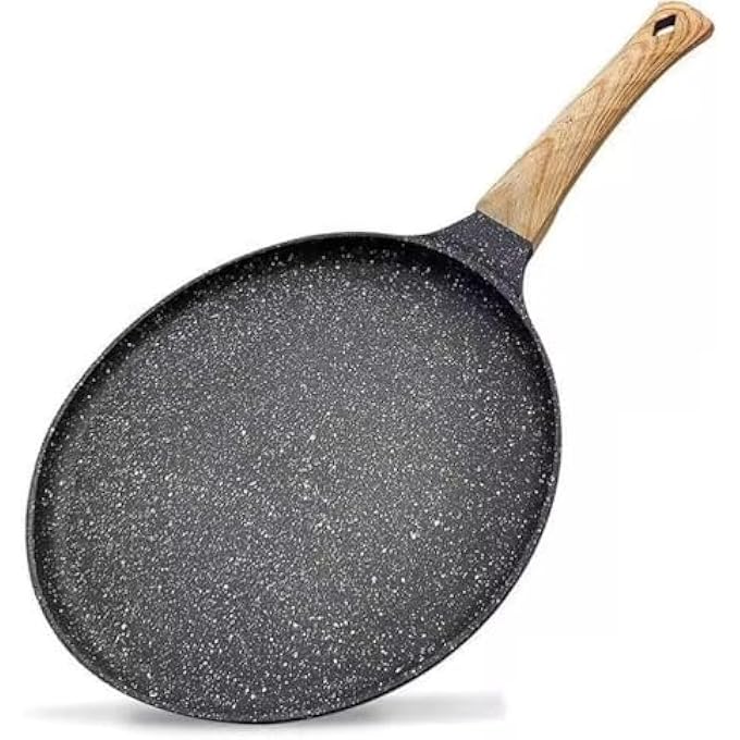 سكاي تاتش مقلاة كريب غير لاصقة مقاس 28 سم مطلية بالجرانيت من تاوا مع مقبض ستاي كول، مقلاة فطائر خالية من مادة Ptfe وPfoa لجميع المواقد، باللون الأسود - Image 1