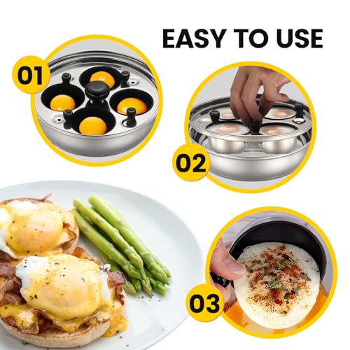 MARSKITOP Egg Poacher Pan Nonstick 4 Eggs, Poached Egg Pan Stainless Steel Poached Egg Cooker, Egg Poaching Pan PFOA Free, Poached Egg Maker with Nonstick Poached Egg Cups - Image 4