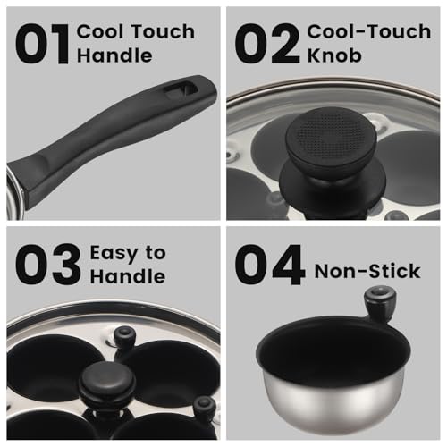 MARSKITOP Egg Poacher Pan Nonstick 4 Eggs, Poached Egg Pan Stainless Steel Poached Egg Cooker, Egg Poaching Pan PFOA Free, Poached Egg Maker with Nonstick Poached Egg Cups - Image 5