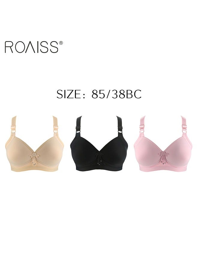 roaiss 3 حمالات صدر بدون حواف فولاذية، ملابس داخلية رفيعة من القطن الخالص بدون عظم، حزام كتف قابل للتعديل، 4 صفوف، 3 خطاف - Image 2