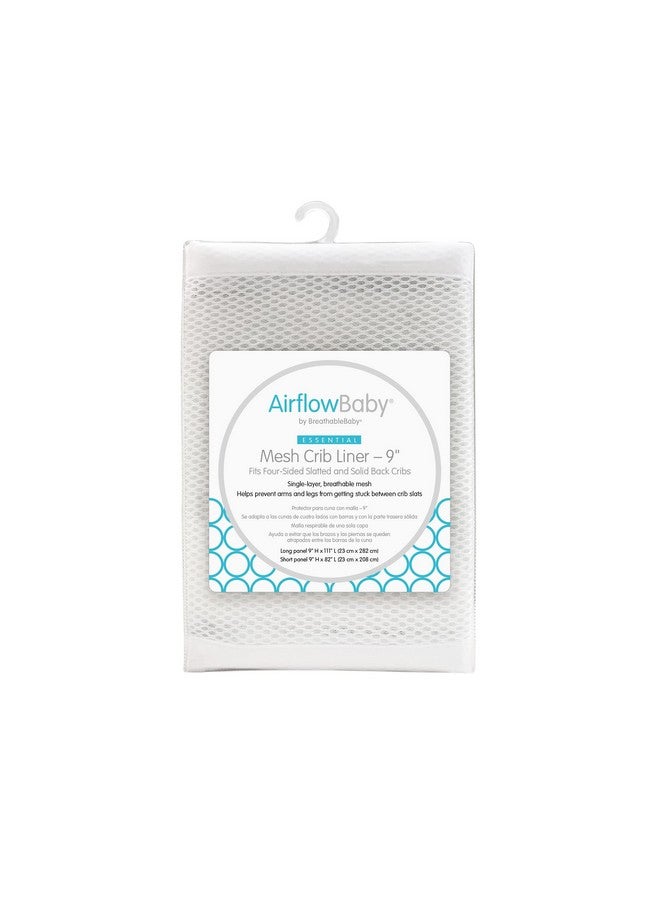 BreathableBaby AirflowBaby Breathable Mesh Liner for Full-Size Cribs, 9"H (23cm) Essential 2mm Mesh, White (Size 4FS Covers 3 or 4 Sides)