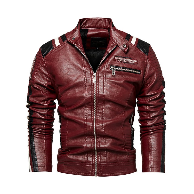 Winter Men'S Leather Padded Collar Pu Leather Jacket 2022 New Motorcycle Clothing Men'S Jacket - Image 3