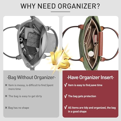 OAikor Felt Purse Organizer Insert Compatible with Longchamp Lepliage M Tote Bag, Zipper Long Champ Medium Organizer Insert with Cup Holder, 8 Compartments Bag Liner Shaper(Black,M) - Image 5