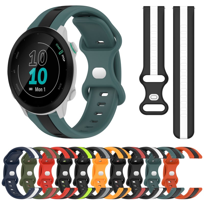 S-TOP For Garmin Forerunner 55 20mm Butterfly Buckle Two-Color Silicone Watch Band(Red+Army Green) - Image 3
