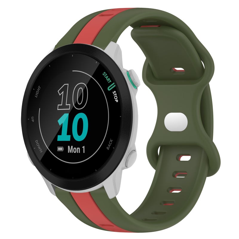 S-TOP For Garmin Forerunner 55 20mm Butterfly Buckle Two-Color Silicone Watch Band(Red+Army Green) - Image 1