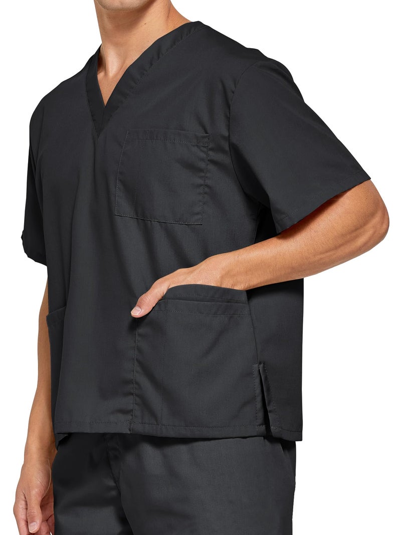 VOGRYE Men Scrubs Set â€” Stretch V-Neck Scrub Top & Jogger Pant with 8 Pockets, Yoga Waistband, Anti-Wrinkle Scrubs for Men (Black,X-Large) - Image 1