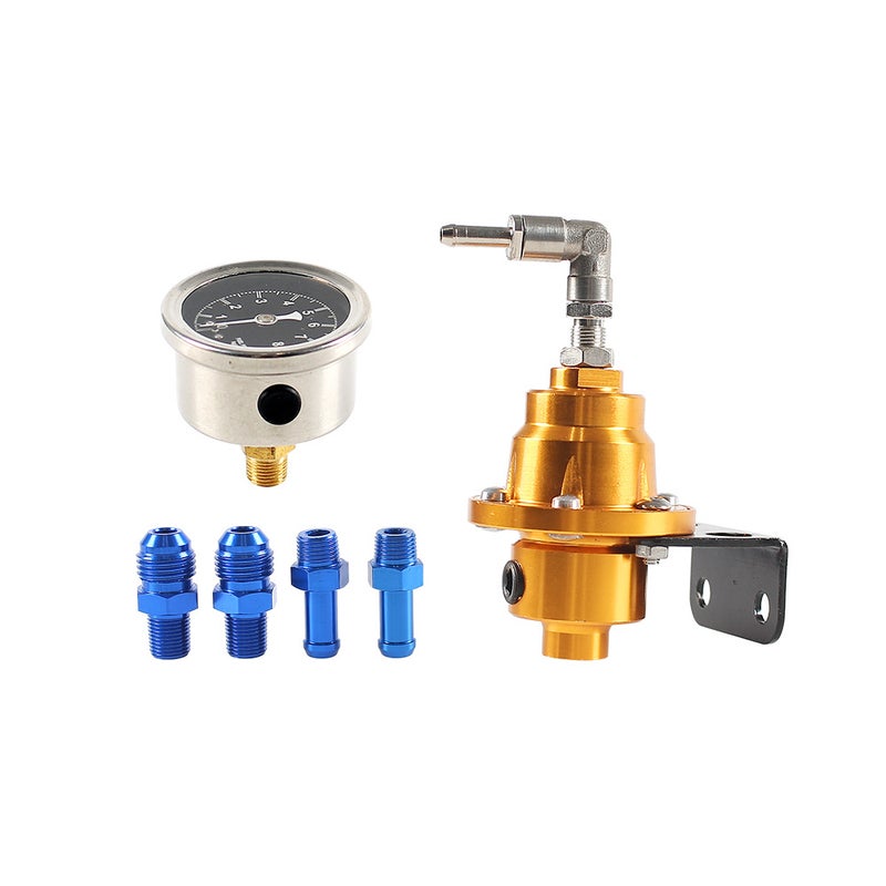 Generic Adjustable Fuel Pressure Regulator with Gauge Gold 