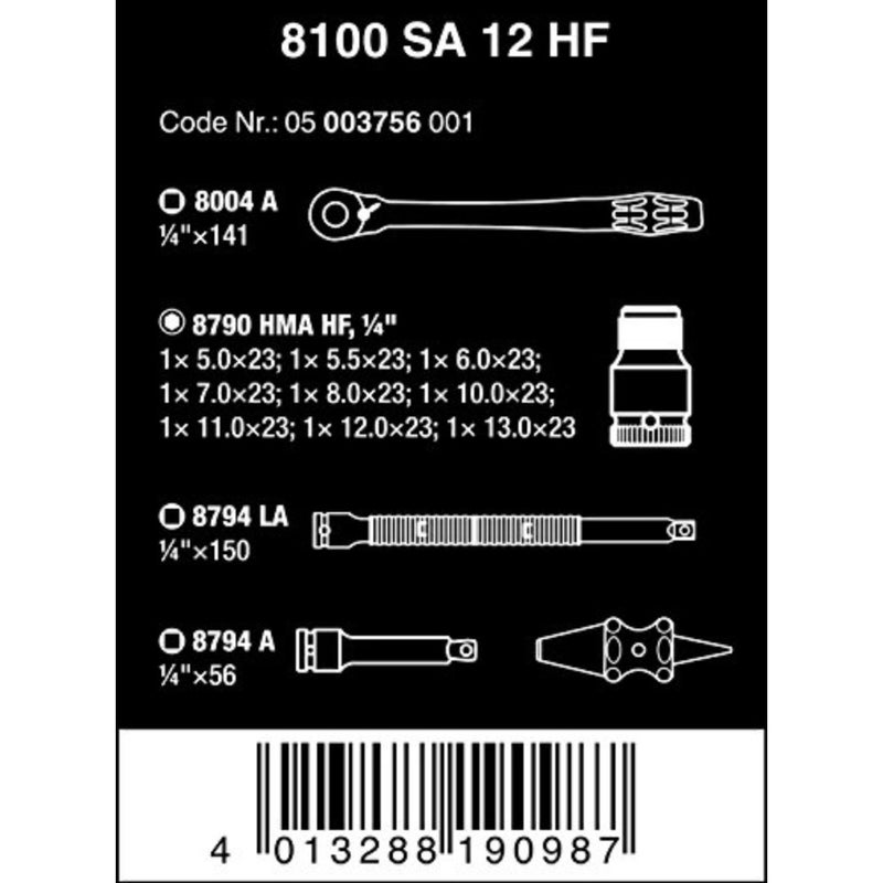 SA 12 Holding Function Socket Set with Zyklop Metal Switch, 1/4" Drive, 13pc, 05003756001, Black - Image 2