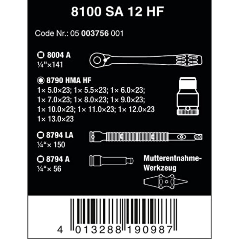 SA 12 Holding Function Socket Set with Zyklop Metal Switch, 1/4" Drive, 13pc, 05003756001, Black - Image 3