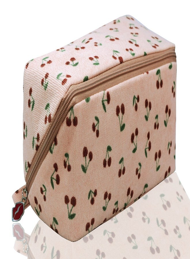 Moranse Cosmetic Travel Bag,Waterproof Multifunctional Makeup Pack Case,Upgraded Zipper Opening Design More Convenient To Carry, Maximum Capacity Used (Pink Cherries Design) - Image 1