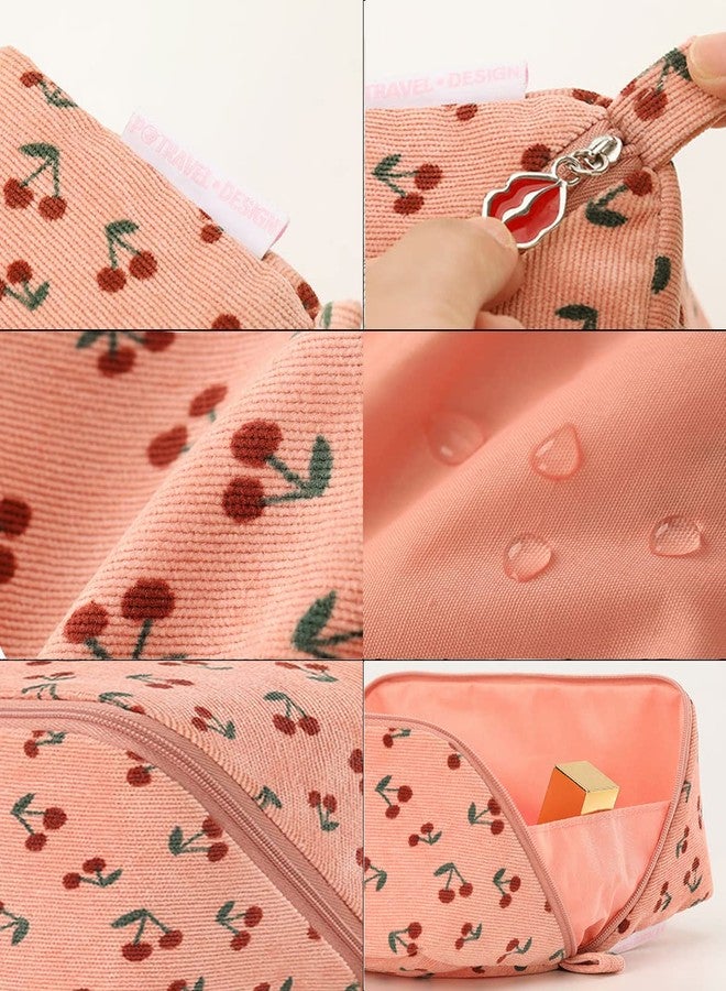 Moranse Cosmetic Travel Bag,Waterproof Multifunctional Makeup Pack Case,Upgraded Zipper Opening Design More Convenient To Carry, Maximum Capacity Used (Pink Cherries Design) - Image 4