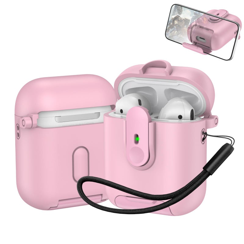erorex For AirPods 1 / 2 One-piece Holder Wireless Earphones Case with Lanyard(Pink) - Image 1