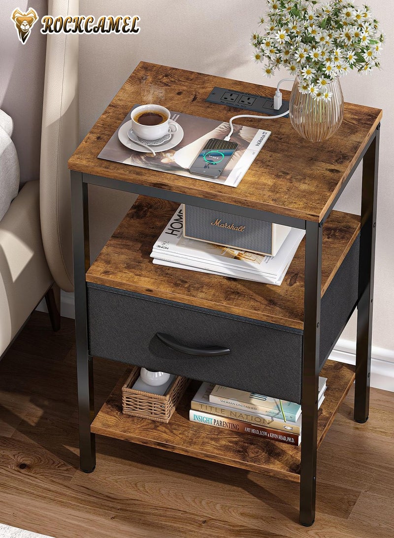 ROCKCAMEL Nightstand With UK Socket, Bedside Table, Wood End Table, Modern Night Stand for Bedroom, Closet, Entryway, College Dorm - Image 2