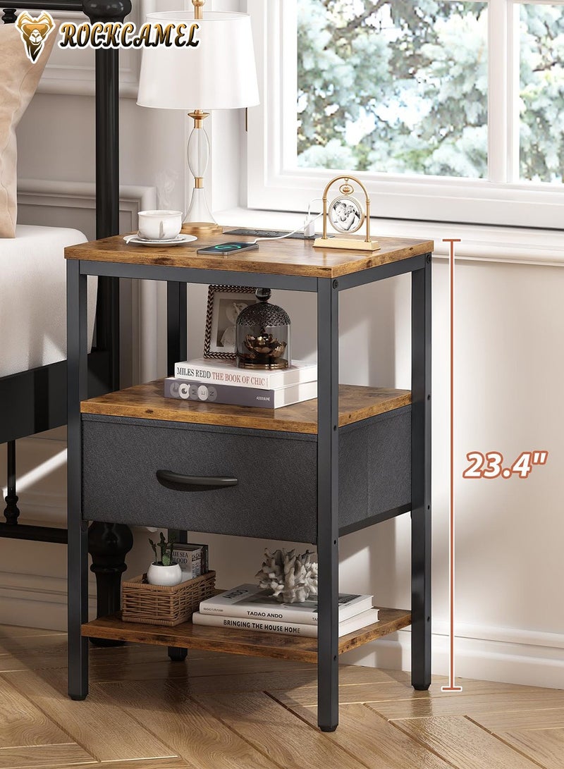 ROCKCAMEL Nightstand With UK Socket, Bedside Table, Wood End Table, Modern Night Stand for Bedroom, Closet, Entryway, College Dorm - Image 5
