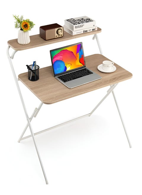 Folding Desk Computer Desk 2 Tier Folding Laptop Desktop PC Table Laptop Writing Table - No Assembly Required
