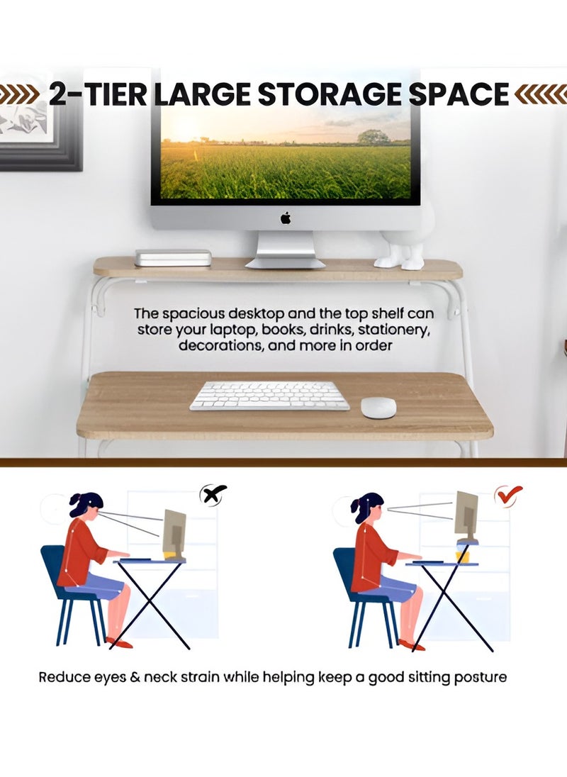 Reko - Folding Desk Computer Desk 2 Tier Folding Laptop Desktop PC Table Laptop Writing Table - No Assembly Required - Image 1