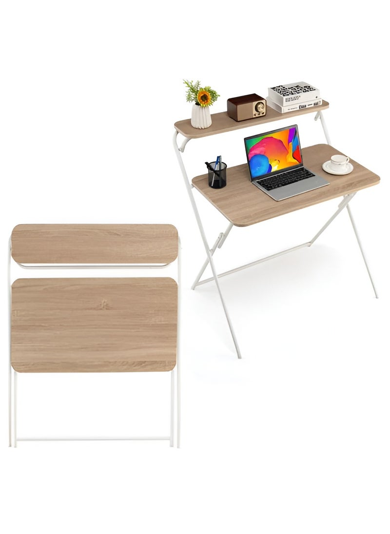 Reko - Folding Desk Computer Desk 2 Tier Folding Laptop Desktop PC Table Laptop Writing Table - No Assembly Required - Image 1