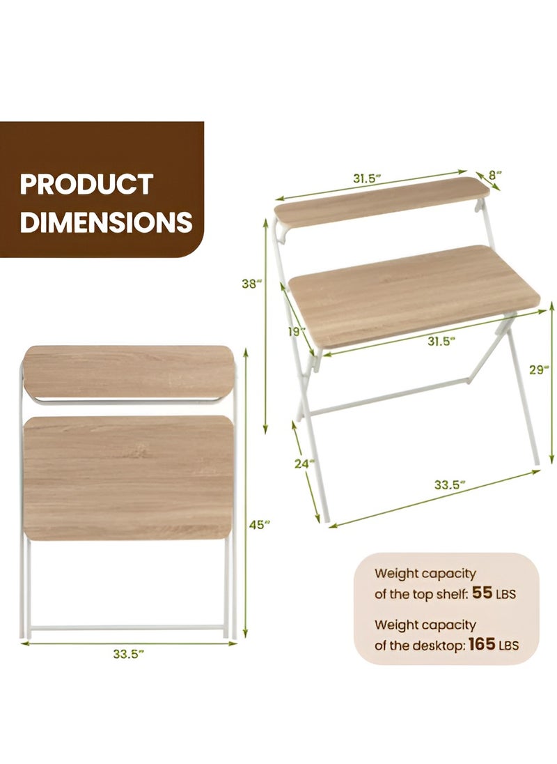 Reko - Folding Desk Computer Desk 2 Tier Folding Laptop Desktop PC Table Laptop Writing Table - No Assembly Required - Image 1