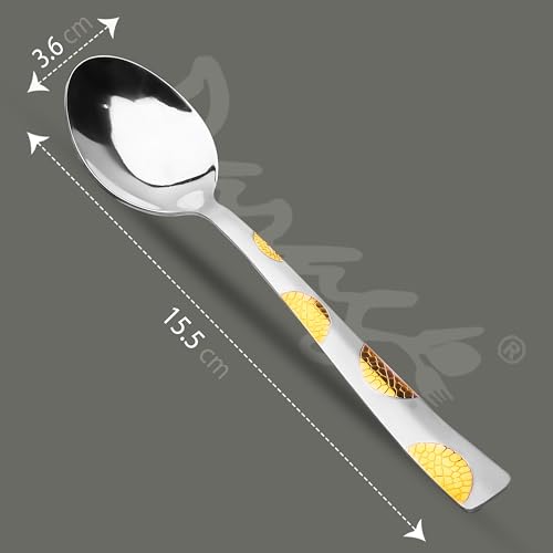 Parage 6 Pieces Stainless Steel 24k Golden Spoons Set, 15.5 cm Long, Premium Spoons for Home & Kitchen, Luxury Dining Gift for House Warming,24 Karat Gold Plated Dinner Spoon, Moonpress Design - Image 2