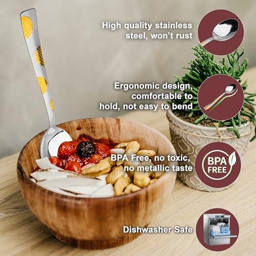 Parage 6 Pieces Stainless Steel 24k Golden Spoons Set, 15.5 cm Long, Premium Spoons for Home & Kitchen, Luxury Dining Gift for House Warming,24 Karat Gold Plated Dinner Spoon, Moonpress Design - Image 3