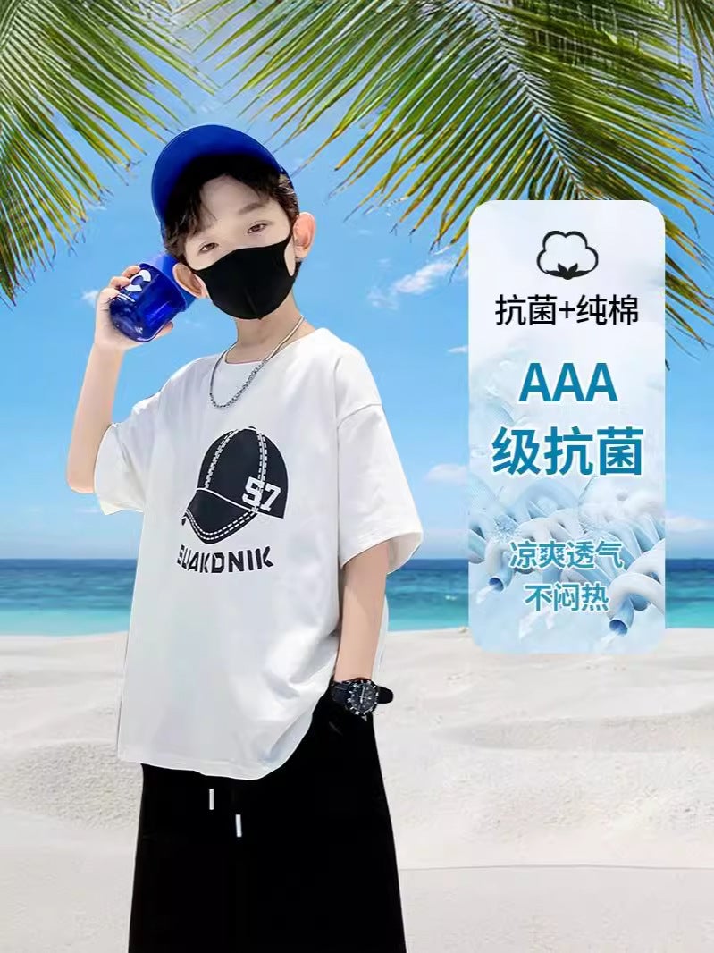 Boys Short-sleeved T-shirt 2025 New Style Top Big Boys Summer Cotton White Summer Wear Children's Trendy Street - Image 4