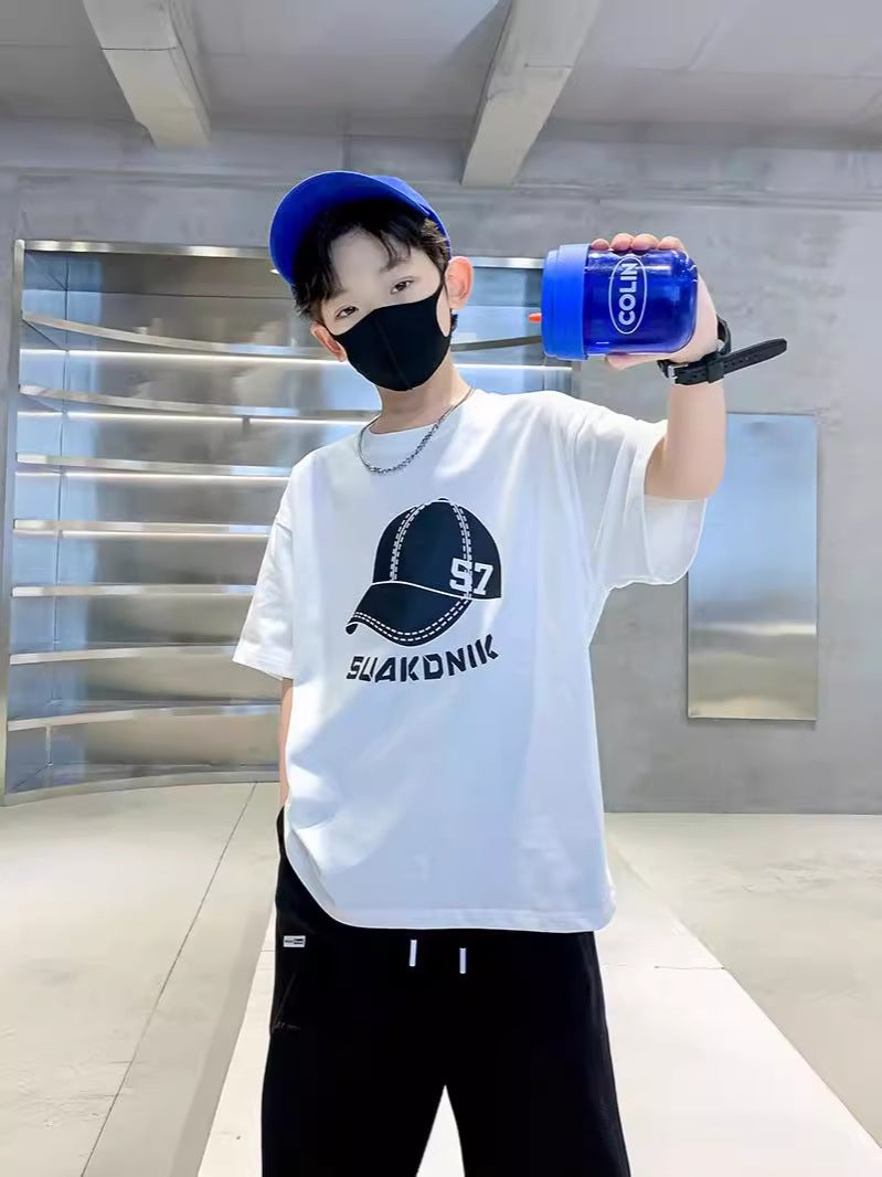 Boys Short-sleeved T-shirt 2025 New Style Top Big Boys Summer Cotton White Summer Wear Children's Trendy Street - Image 3
