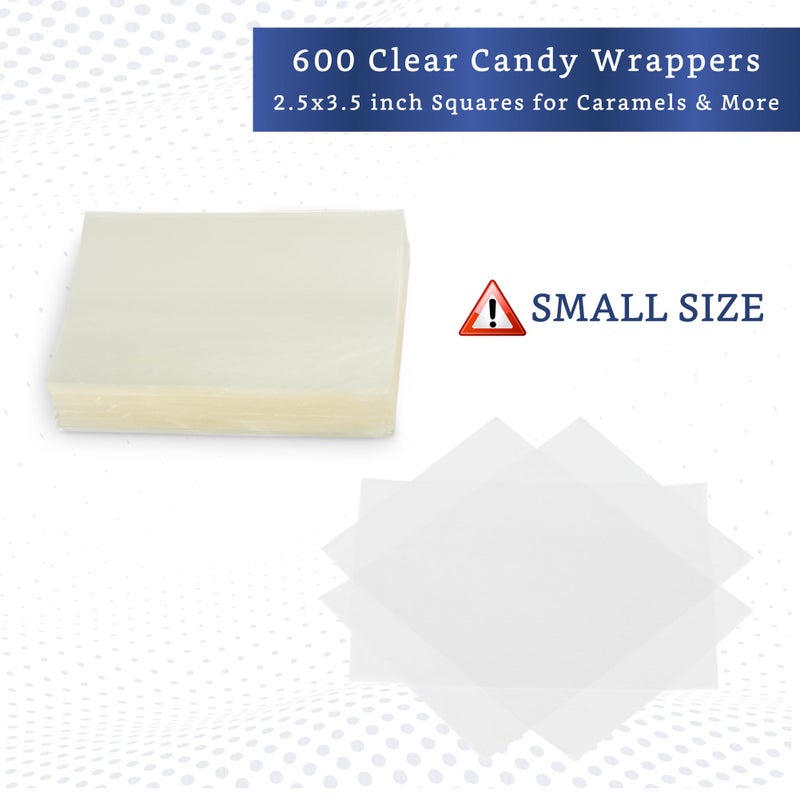 FIESTA WRAPS Clear Candy Wrappers for Caramels (600 Pcs 2.5 x 3.5 inches) - Natural Clear Cellophane Wrapper - Candy Wrapping Paper for Caramel, Chocolate, Nougat, and Lollipops - Image 2