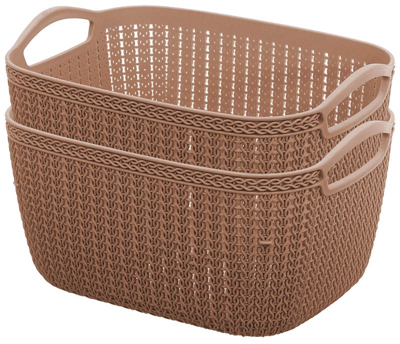 Kuber Industries Unbreakable Plastic 2 Pieces Multipurpose Medium Size Flexible Storage Baskets/Fruit Vegetable Bathroom Stationary Home Basket with Handles (Brown) -CTKTC39046 - Image 1