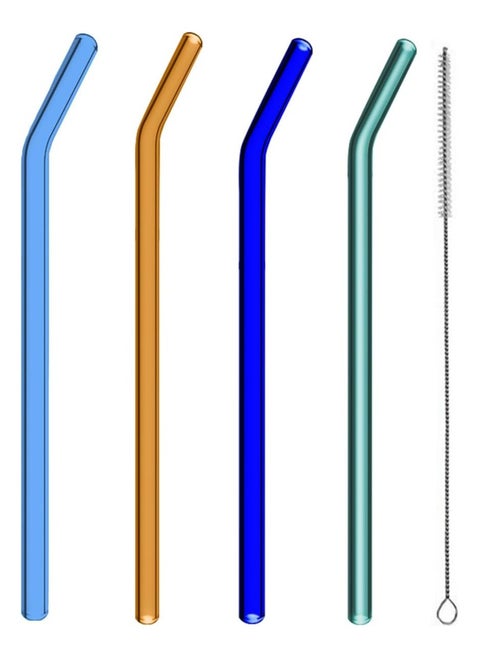 A set of colorful glass straws of 5 pieces 4 pieces of straw and 1 brush Healthy and environmentally friendly suitable for drinking and juice for breakfast multi-colored