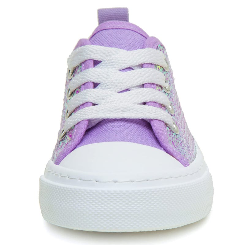 Toandon Girls Kids Sneakers Glitter Sequins Canvas Shoes Toddler Child Glitter Sparkle Low Top Lace Up Non Slip Lightweight Walking Outdoor Purple Size 3 - Image 3